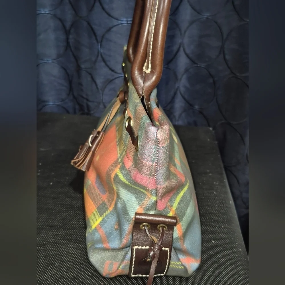 Dooney & Bourke Multicolor Plaid Satchel with Brown Accents